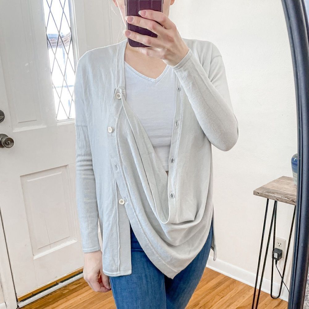Helmut Lang Asymmetric Wool Cardigan Sweater Grey S